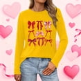 thumbnail image 5 of Women's Casual Bow Shirts Long Sleeve Cute Graphic Tees Tops Pullover Crew Neck Trendy Going Out Tshirt, S Yellow, 5 of 5