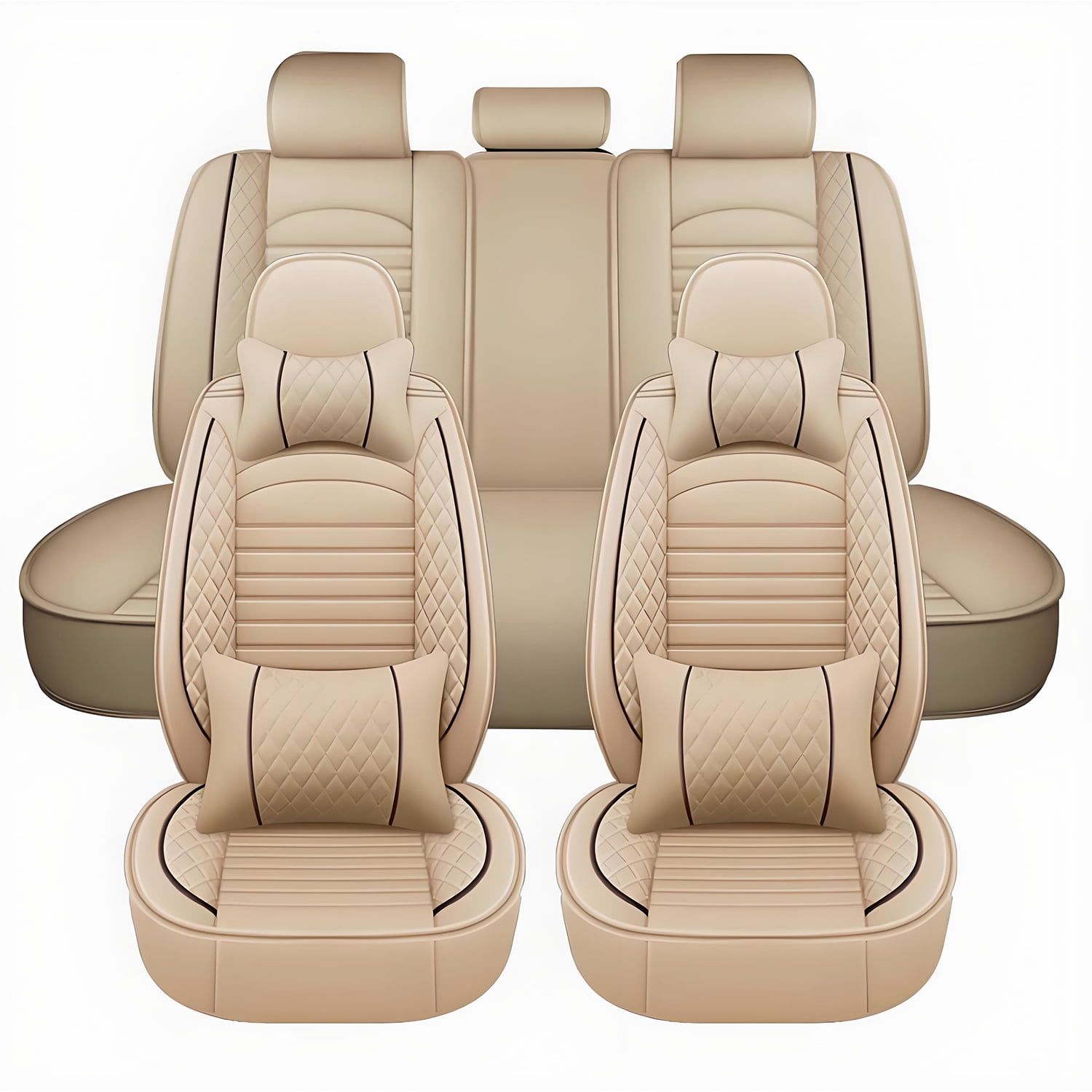 Car Seat Cover for Nissan Sentra 2008-2024: Car Seat Covers Full Set Waterproof Faux Leather Seat Cover Cushion Protector (Beige)