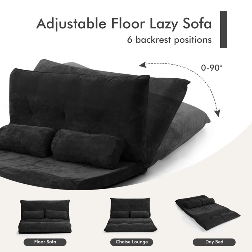 Finihen Adjustable Floor Sofa Couch, Foldable Lazy Sofa Sleeper Bed, Multi-Functional Floor Loveseat, 6-Position Adjustable Sleeper Lounge Couch with 2 Pillows, for Reading, Gaming, Black Finihen Adjustable Floor Sofa Couch, Foldable Lazy Sofa Sleeper Bed, Multi-Functional Floor Loveseat, 6-Position Adjustable Sleeper Lounge Couch with 2 Pillows, for Reading, Gaming, Black