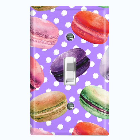 Metal Light Switch Plate Cover Colorful Macaron Dessert Purple Polka Dots CAK028