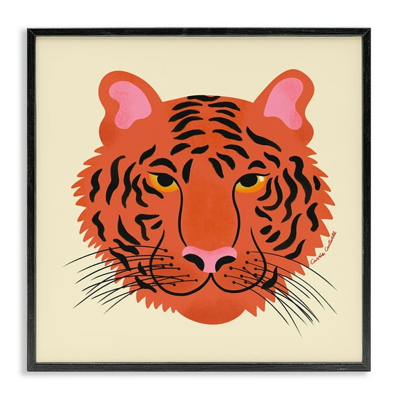 Stupell Industries Modern Wild Tiger Face Animals Painting Black Framed Art Print Wall Art, 12 x 12