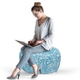 thumbnail image 2 of Blue and White Pouf Cover with Zipper, Balinese Tribal Tile Art Illustration with Abstract Contour Lines, Soft Decorative Fabric Unstuffed Case, 30" W X 17.3" L, Pale Blue and White, by Ambesonne, 2 of 5