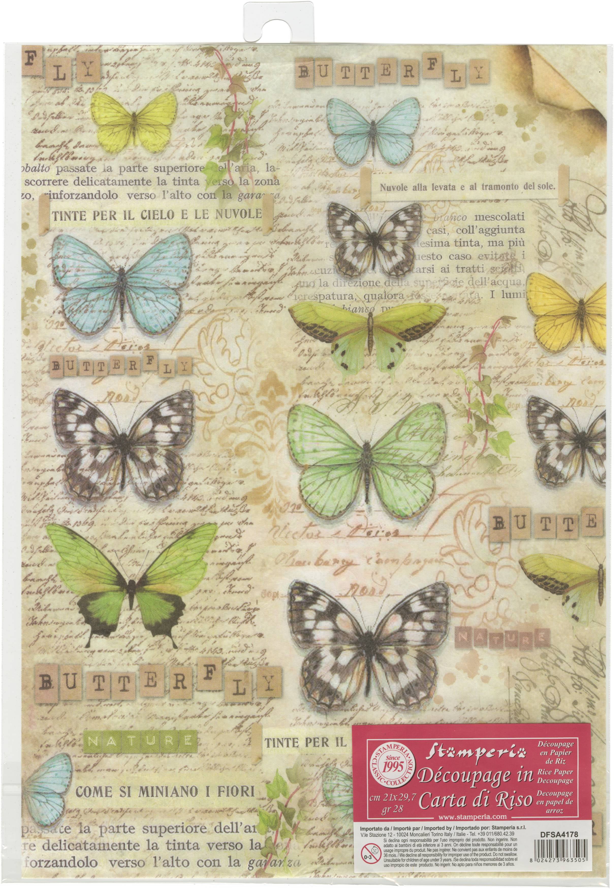 Rice Paper for Decoupage Scrapbook Craft Sheet Red Butterfly & Writing 