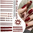 thumbnail image 2 of Misterolina Wine Red False Nails, Medium Almond Full Cover Acrylic Pr On Nails., 2 of 8