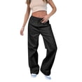 thumbnail image 2 of KaLI_store Wide Leg Pants for Women Women's Sweatpants Winter Warm Lined Sweatpants Black,S, 2 of 4