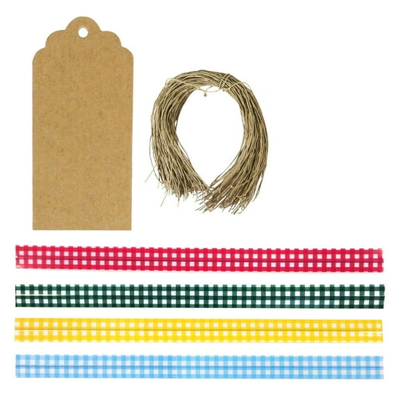 Wrapables 200 Pcs 4.75 Pouces Gingham1 Attaches Torsadées avec 20 Étiquettes Cadeaux Festonnées/étiquettes en Kraft à Suspendre et Cordes Coupées Gratuitement pour Produits Cuits, Cake Pops, Accessoires de Fête, pour Sceller Goody et Sacs de Friandises, et Sacs Cello