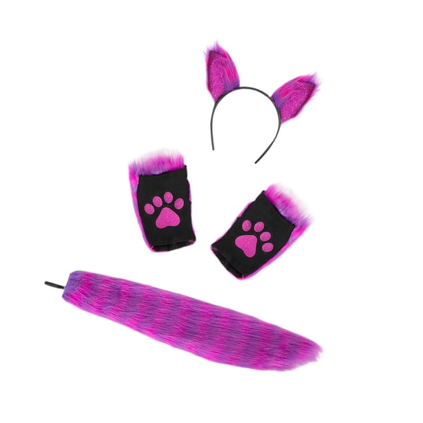 Juego de orejas y cola de animales, oreja de gato y cola larga para actuaciones en escenario navideño Púrpura
