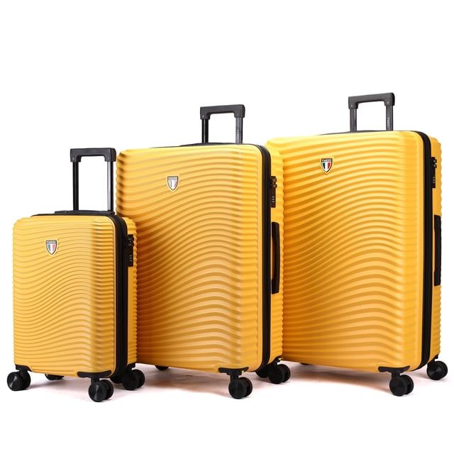 Tucci Italy Spettro Ensemble de Valises Rigides à Roulettes Pivotantes 3 Pcs, Extensible, Léger, Serrure Approuvée TSA, 20/28/30 Pouces, Jaune