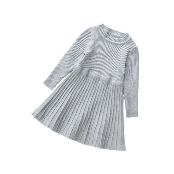 Atogsazn Kids Girl Sweater Dresses Children Long Sleeve A-Line Sweater Dress for Girls Fall Winter Clothes Gray 9-10 Years