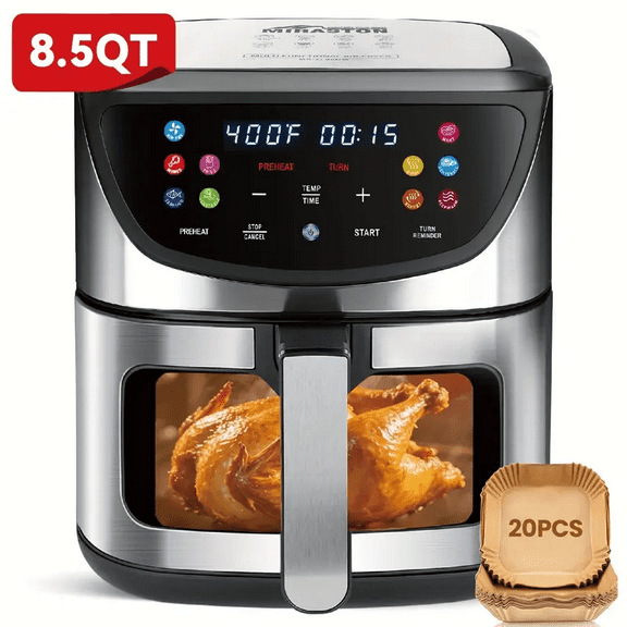 MIRASTON 10 in 1 Air Fryer 8.5 Qt Capacity Air Fryer, Digital Touchscreen, Stainless Steel, Black