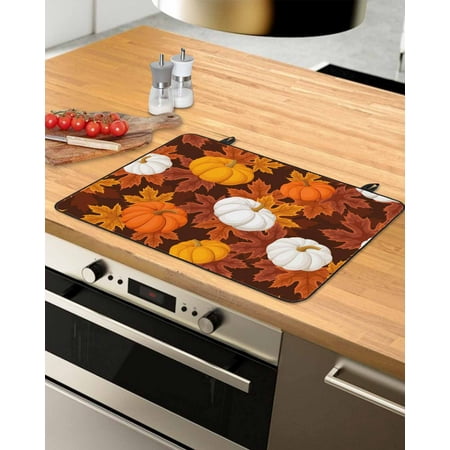 

White Orange Pumpkins Fall Stove Top Covers for Electric Stove Heat Insulation Fireproof Glass Cooktop Cover Counter Top Glass Stove Cover 29 x21 Thanksgiving Botanical Autumn