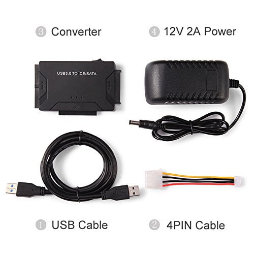 UniLink TM USB IDE Adapter USB 3.0 to Sata IDE Hard Drive Converter Combo for 2.5 3.5 IDE SATA SSD Hard Drives Disks with 12V 2A Power Adapter and USB 3.0 Cable