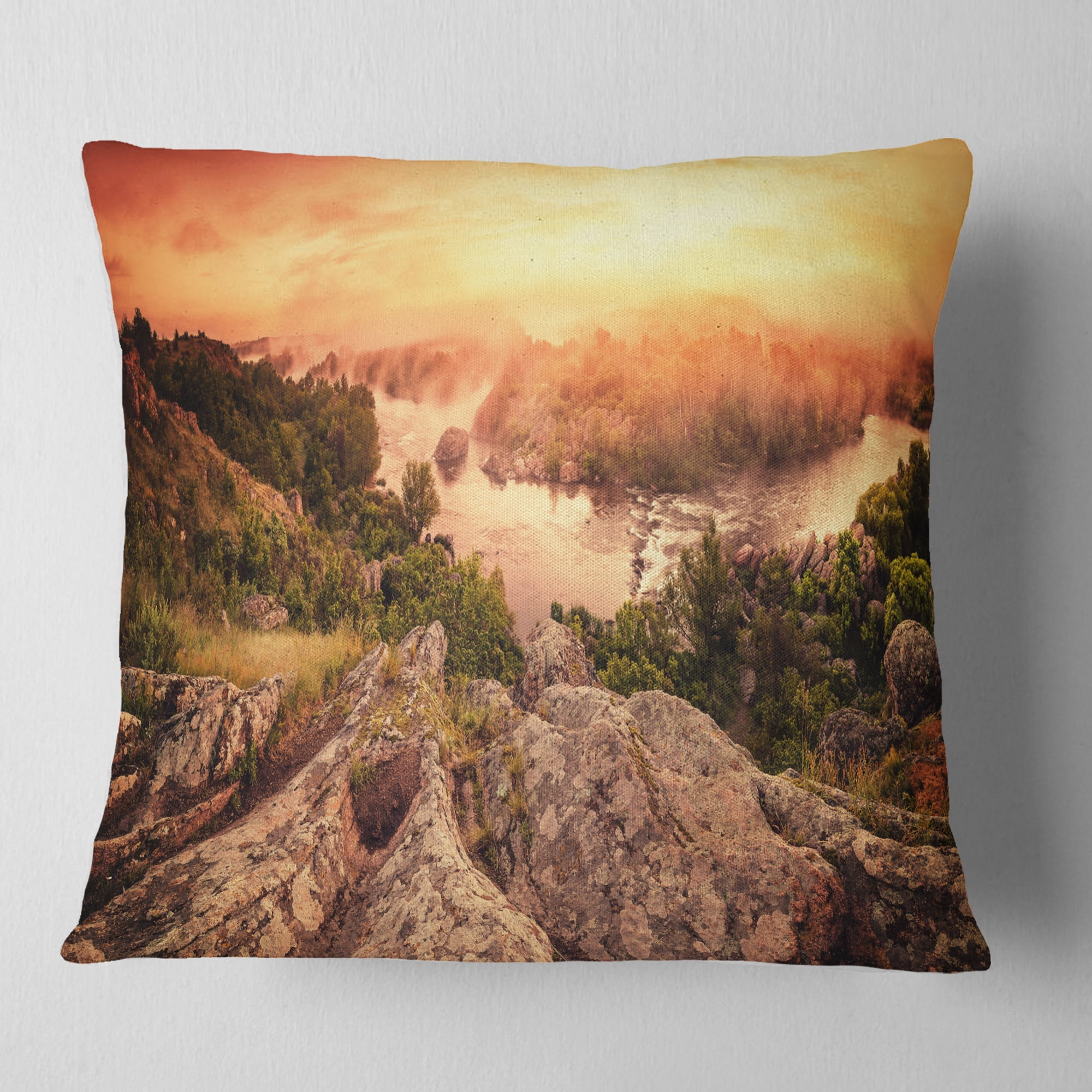 Designart Vintage Mountain Sunrise - Landscape Photography Throw Pillow - 18x18