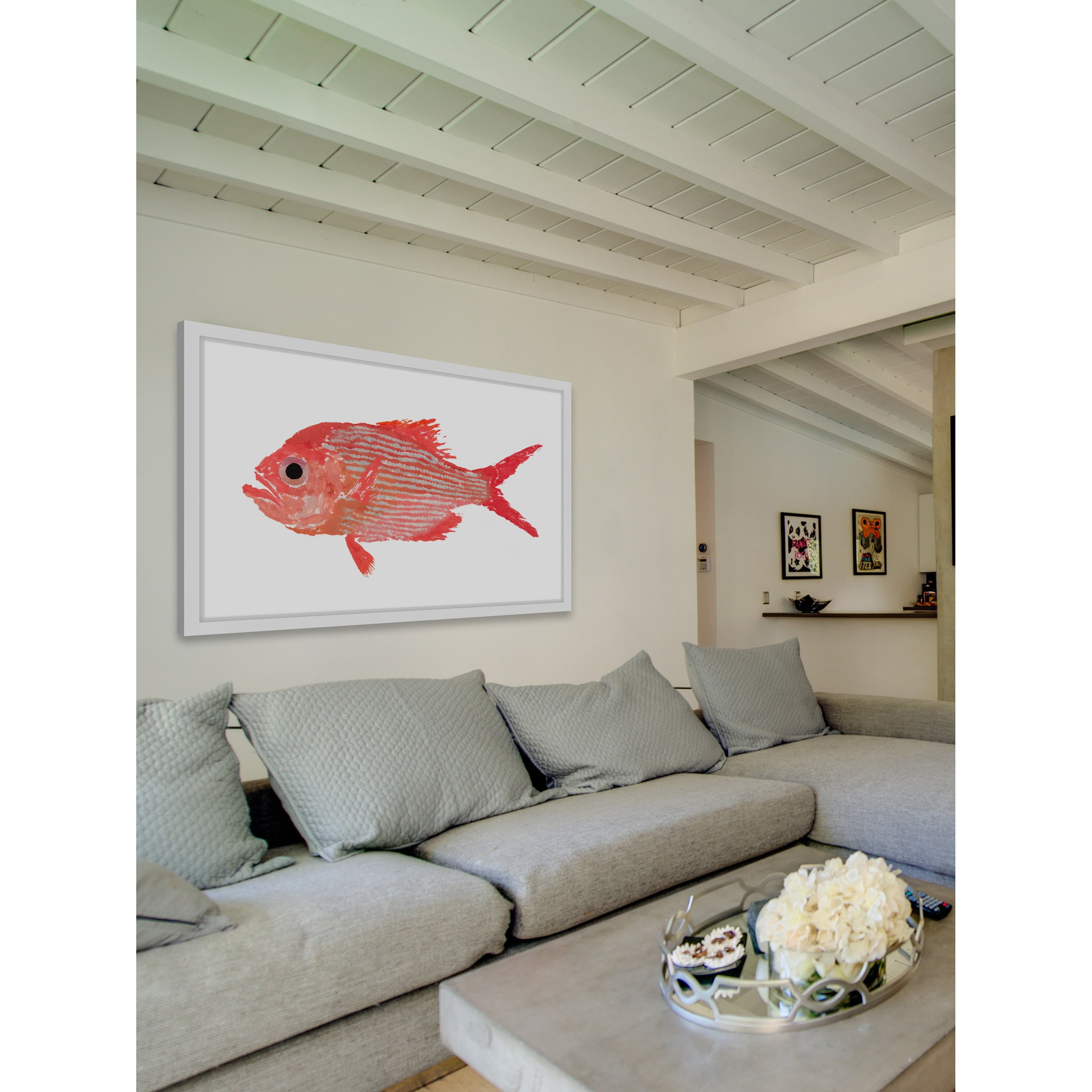 Marmont Hill "Red Striped Fish" by Michael Pantalos Framed Painting Print