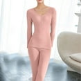 thumbnail image 2 of Women's Thermal Underwear Set Cotton Warm Base Layer Lightweight Long Sleeve Top & Pyjama Bottoms Pink Free Size, 2 of 4