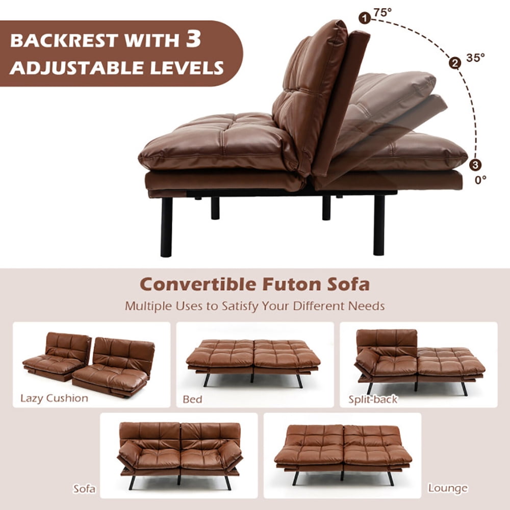 Finihen Sofa Bed, Convertible Memory Foam Couch Bed, Convertible Memory Foam Futon Sofa Bed with Adjustable Armrest, for Living Room, Brown
