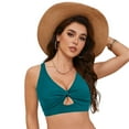 thumbnail image 4 of zaveiop Bikini Tops for Women Cropped Strapcore Tankini Tops Beach Padded Knot Twist Cut out Adjustable Swimwear Top Only (Dark Green, L), 4 of 9