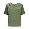 thumbnail image 4 of Besolor Women Summer Cotton Linen Tops Collared Short Sleeve Plus Size Shirts Casual Loose Solid Dressy Blouse Tunic, 4 of 6