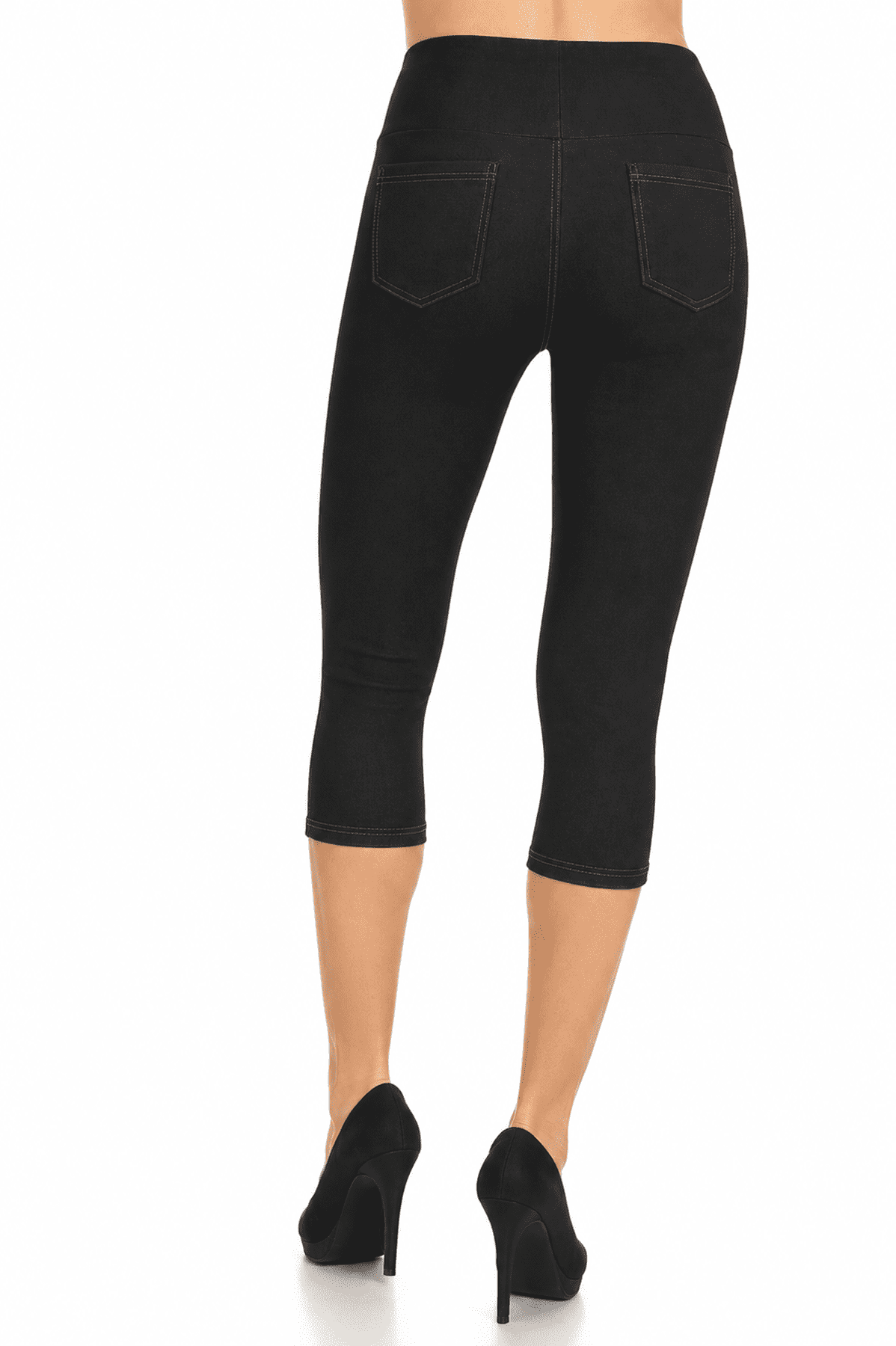Jvini Women's Pull On Capri Pants Stretch Knit Denim Jeggings With Pockets