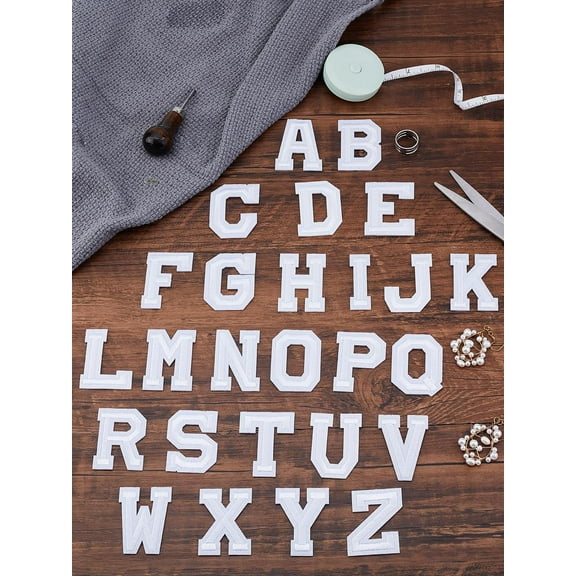 1Set 26Pcs White Embroidery Cloth Iron on/Sew on Patches A-Z Patches Alphabet Patches Iron on Letters Patches for Clothes Dress Hat Jeans DIY Accessories 49~50x16~38x1.5mm