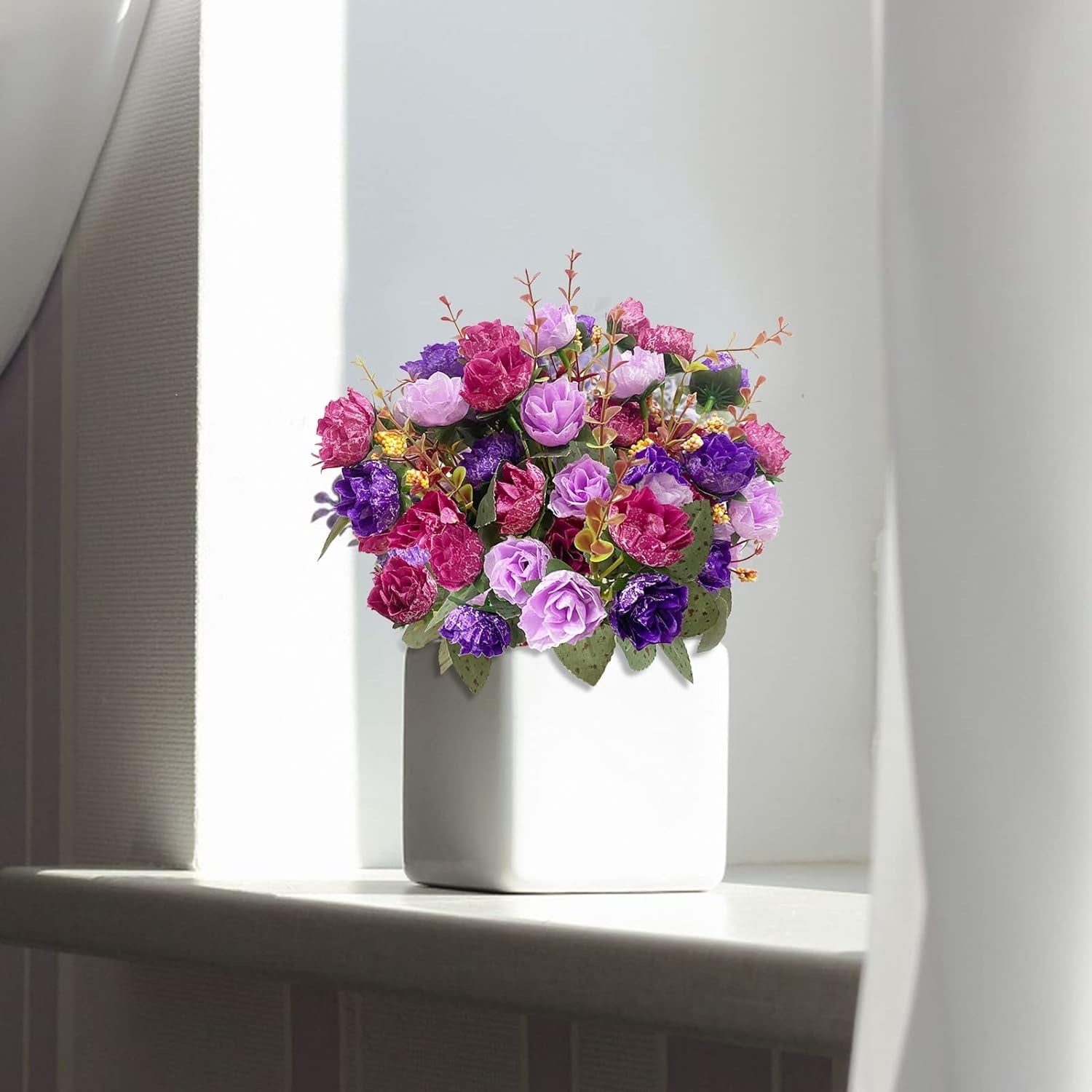 63 Heads Rose Artificial Flowers Bouquet 3 Bundles Fake Flowers for Cemetery Decorations Silk Flowers Fake Rose Home Decor Wedding Bouquet Faux Flower Summer Decor(Purple)