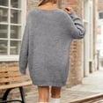 thumbnail image 4 of Huowey Women Ribbed Knit Sweater Dress Casual V Neck Long Sleeve Pullover Relaxed Loose Fit Elegant Dresses Above Knee Length For Winter Oversized Dailywear, 4 of 6