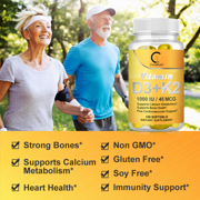 Vitamin D3 1000 IU with K2 45 mcg, K2 MK-7 with D3 Vitamin Supplement, 2 in 1 Support Immune, Heart, Joint, Teeth & Bone Health - Easy to Swallow, 120 Softgels