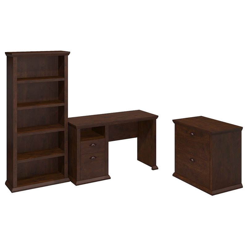 Yorktown Home Office Desk With Bookcase And File Cabinet In Cherry