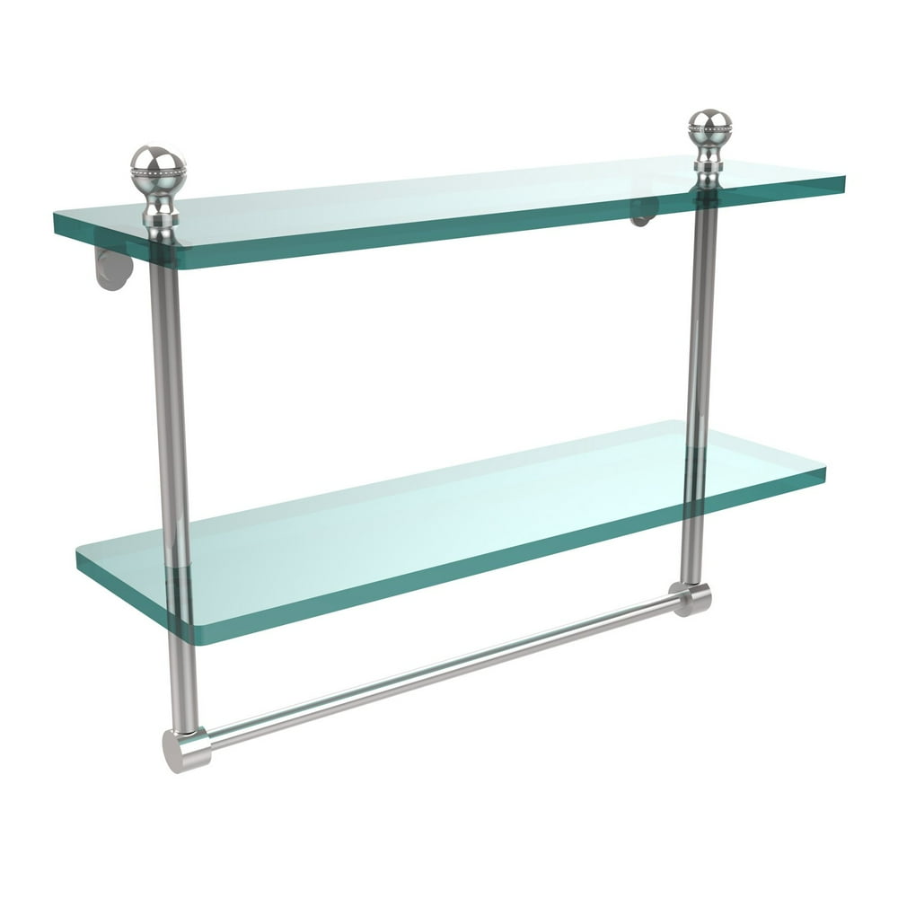 Mambo Collection 16in Two Tiered Glass Shelf with Integrated Towel Bar