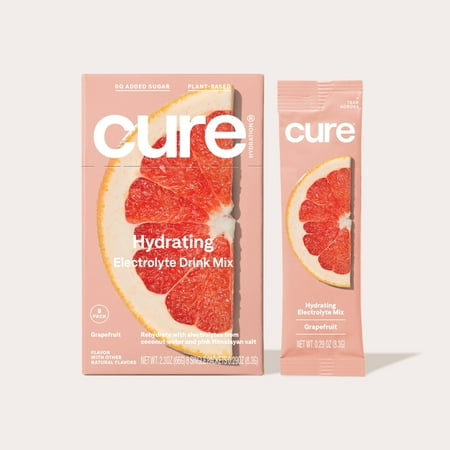 Cure Hydration Plant Based Electrolyte Mix | Powder for Dehydration Relief | Made with Coconut Water | Non-GMO | No Added Sugar | FSA & HSA | Vegan | Box of 8 Packets - Grapefruit