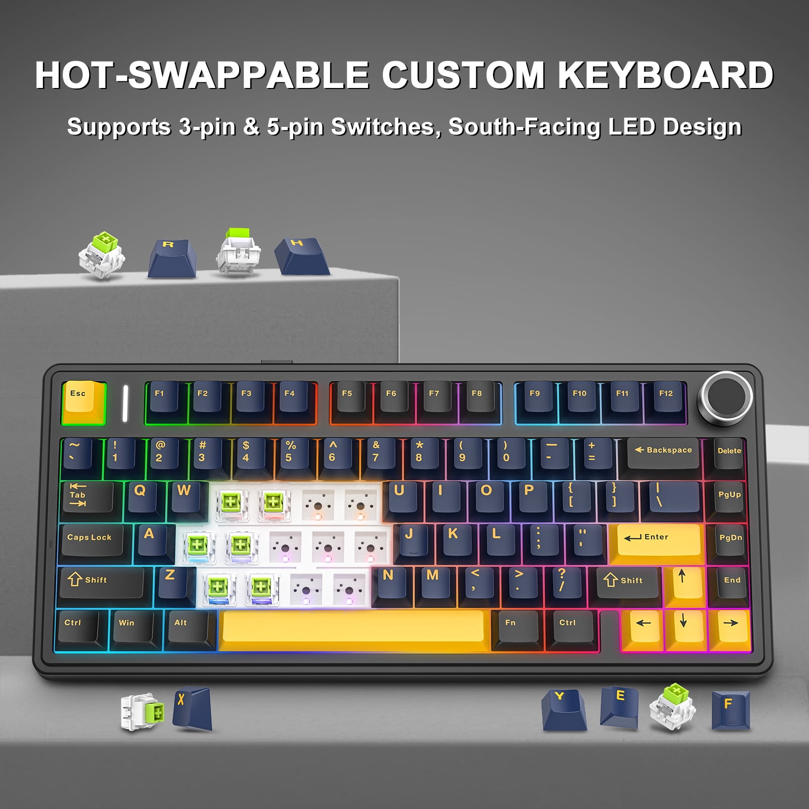 AULA F75 75% Wireless Mechanical Gaming Keyboard, Hot Swappable, RGB Backlit, BT5.0/2.4GHz/Type-C, Pre-lubed Reaper Switches