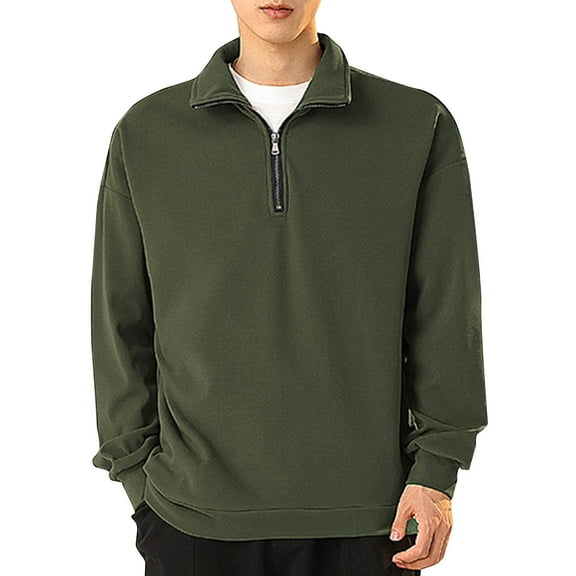 GuangCheng George Men Fleece Lined Sweatshirts Half Zip Pullover High Collar Long Sleeve Soft Comfort Oversized Casual Lounge Wear Top,Army Green,3XL