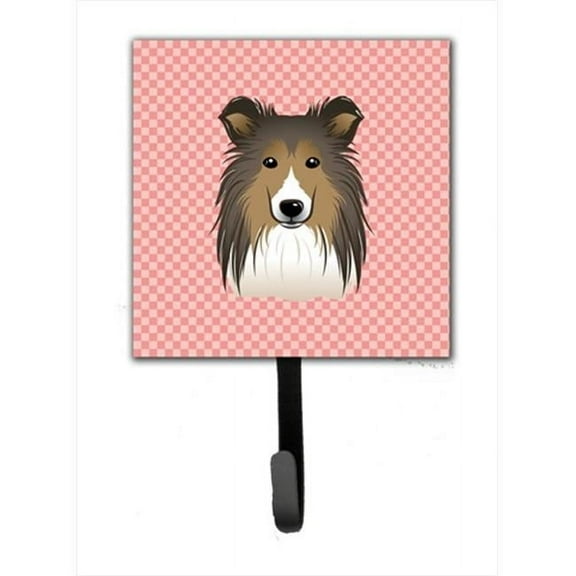 Carolines Treasures Checkerboard Pink Sheltie Leash or Key Holder 7Hx4.25W multicolor