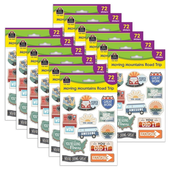 Teacher Created Resources Moving Mountains Road Trip Stickers, 72 Per Pack, 12 Packs