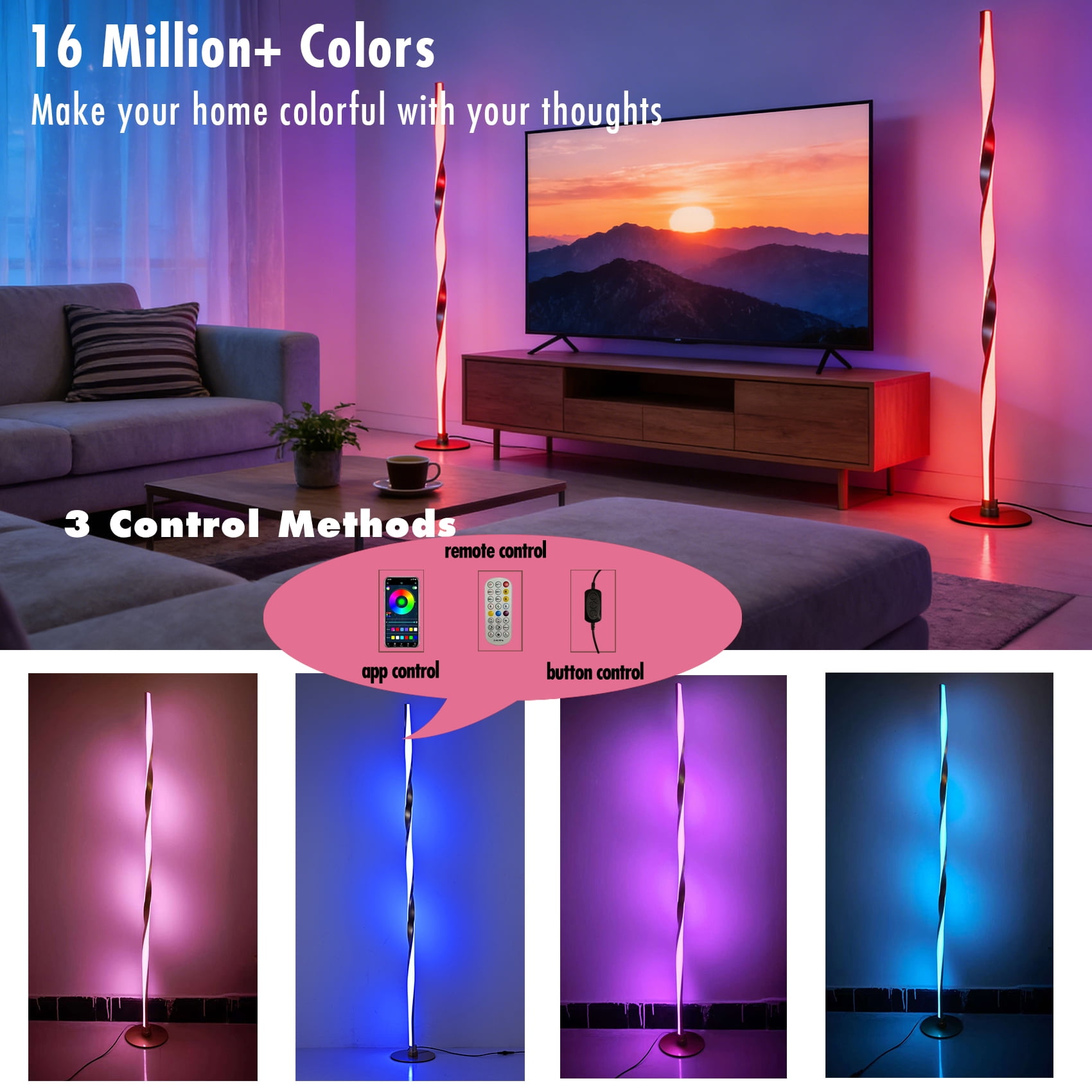 Smart RGBWIC Floor Lamp Modern Gold Floor Lamp with Music Sync and 16 Million DIY Colors