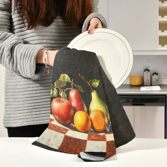 BZSMCE Kitchen Towels Creative Fruit Painting Pattern Durable Kitchen Towel