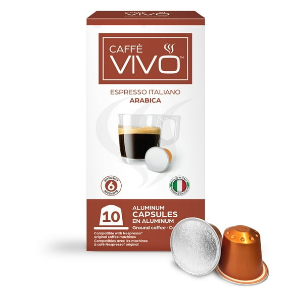 Caffè VIVO Espresso Italiano Arabica (10-pack Nepresso Compatible Capsules), Intensity: 6 | Nespresso Compatibl
