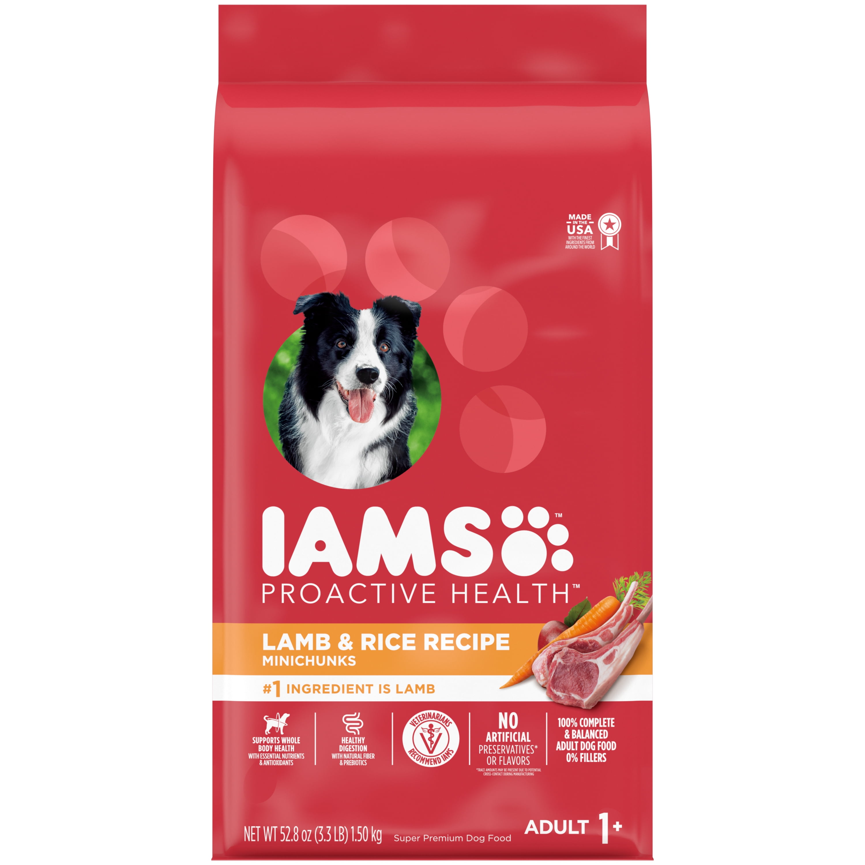 (6 pack) IAMS Proactive Health Minichunks Adult Dry Dog Food, Lamb & Rice Recipe, 3.3 lb Bag