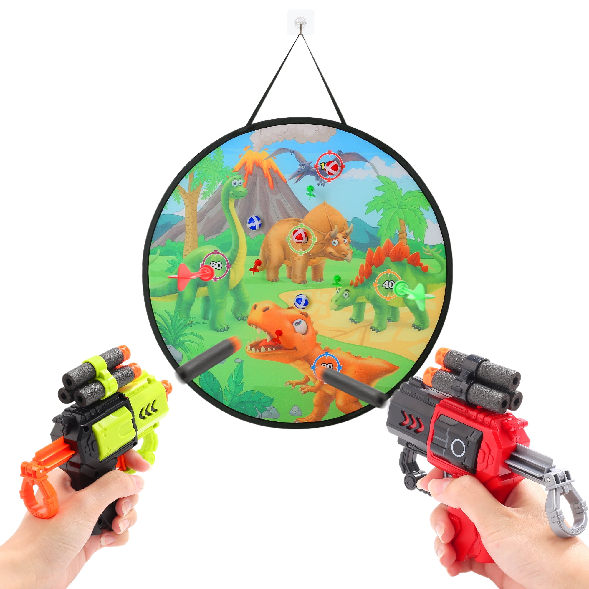 Dinosaur Shooting Game Toy Outdoor Toss Games, Shooting Target with 2 Foam Dart Blasters Kid Indoor Activity Home Party Supplies, Boys Girls Birthday Gifts for 3-8 Years Old