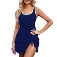 thumbnail image 4 of Blmnix Swimsuits for Women Tummy Control One Piece Swimsuit Swim Dress Swimwear Blue Crew Neck Tankinis Swimwear for Women,S, 4 of 6