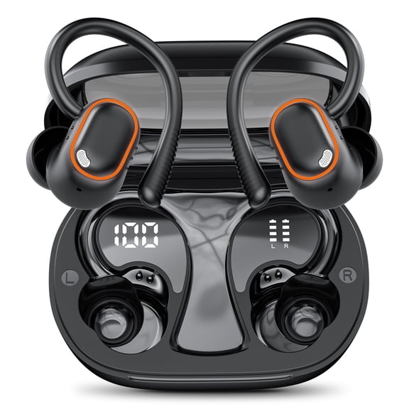 Wireless Noise Cancelling Earbuds Bluetooth for iphone Android, Over Ear Buds with ENC Mics, Deep Bass 40Hrs Playtime IPX7 Waterproof Headphones for Sport, Black