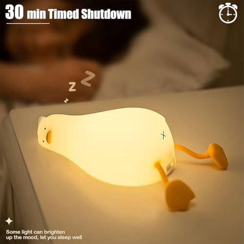 Cute Duck Night Light, Squishy Duck Novelty Animal Lamp, 3 Level Dimmable Nursery Nightlight with Timer, Food Grade Silicone Touch Night Light Fun Gifts for Kids Boys Girls Baby