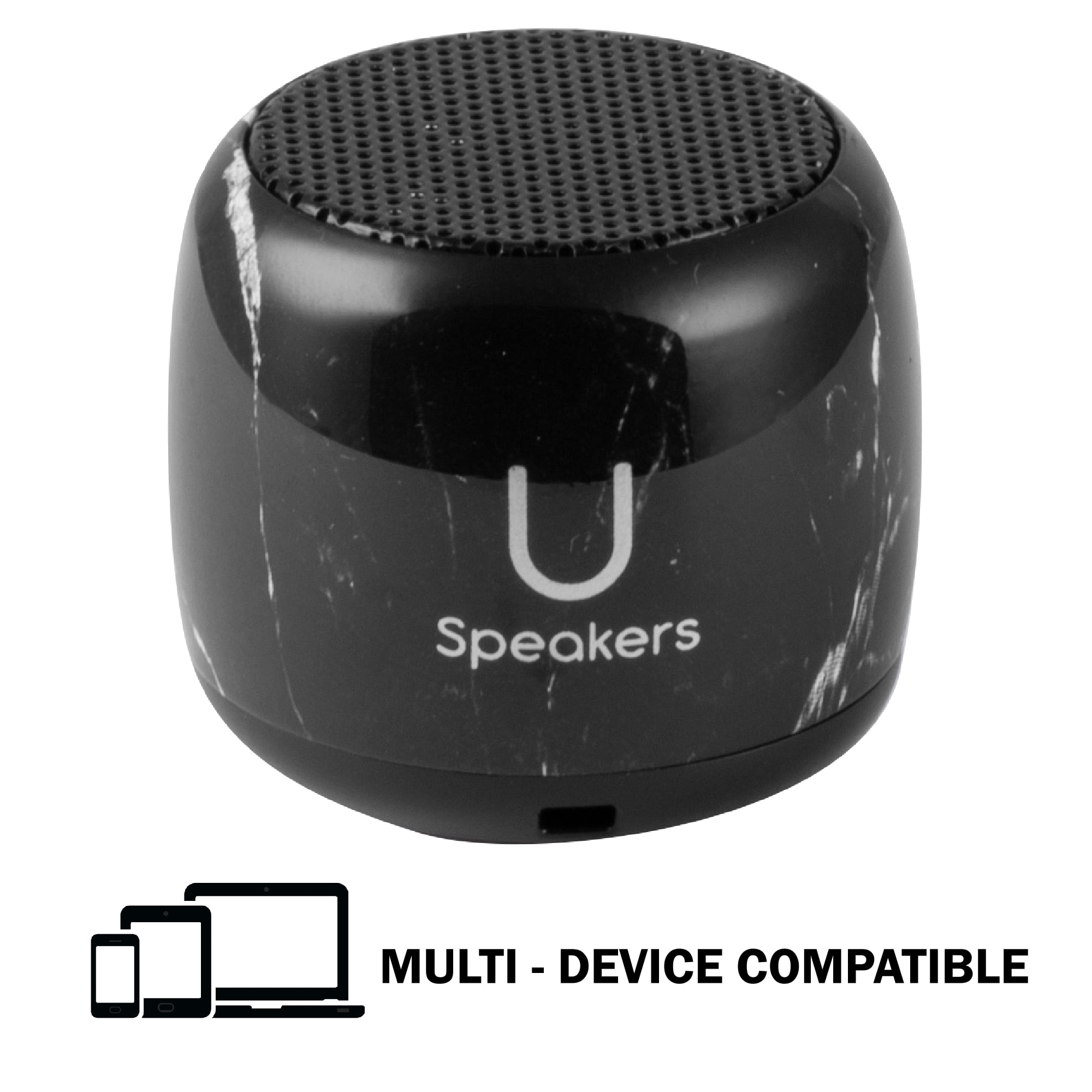 Fashionit U Speakers Micro Bluetooth Computer Speaker 2-Pack Bundle with Matching Speaker, Built-In Mic & Selfie Remote Control, for Workspace, Desktop, Laptop, Mobile, Tablet, PC - Black Marble