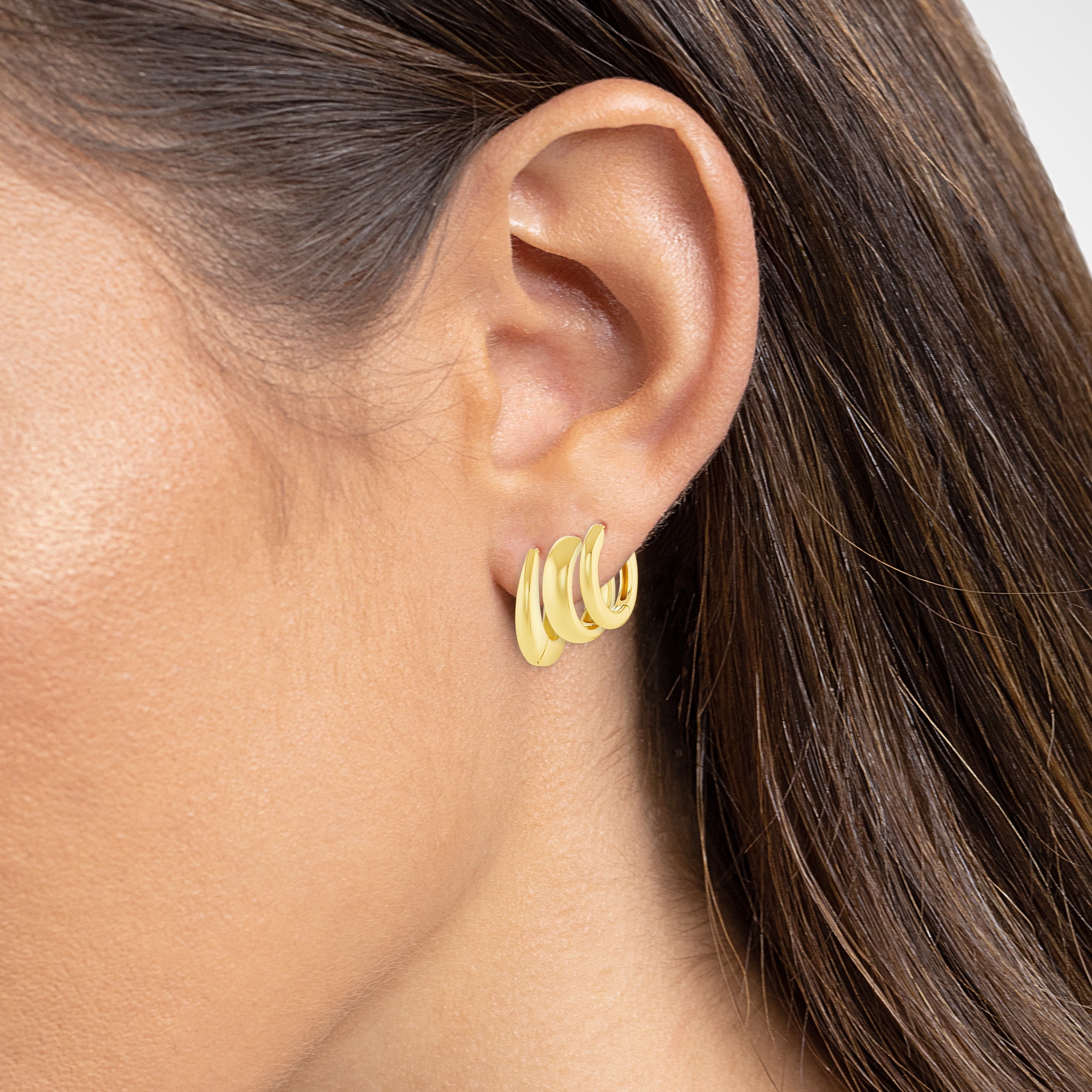 Believe By Brilliance Women's Flash Gold Plated Hoop Earring Set - 3 Pairs of Hoops