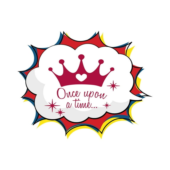 Once Upon A Time Cute Princess Crown Quote watercolor Design Art Wall Art Sticker Designs Vinyl Stickers For Home House Walls Rooms Windows Bedroom Decoration Size (26x26 inch)