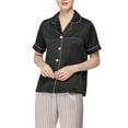 thumbnail image 4 of 2Pcs Polka Dots Pajamas Set for Women Lapel Neck Top and Elastic Waist Pants Casual Sleepwear Set Black Pink XL, 4 of 7