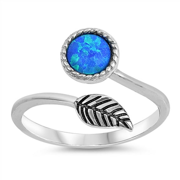 Blue Simulated Opal Blossom And Leaf Ring Sterling Silver Size 7