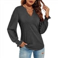 thumbnail image 3 of Tops Casuales de Larga con Cuello en V para Mujer, Camisetas Holgadas de y Otoño Gris Oscuro XL, 3 of 8