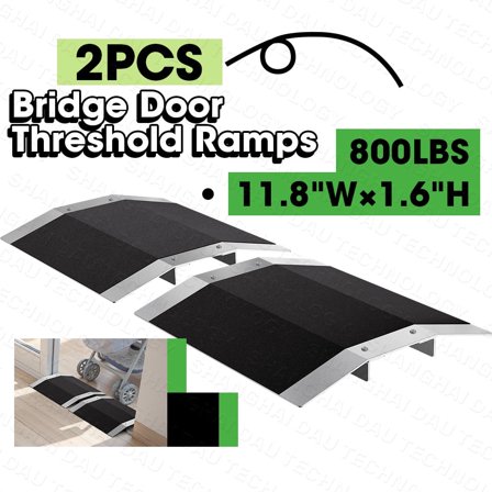 11.8" W x 1.6" H Wheelchair Ramp 2PCS Bridge Door Threshold Ramps Black Aluminum
