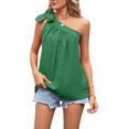 thumbnail image 1 of Camiseta sin mangas para mujer camiseta suave con cuello de un hombro para ir de compras (verde S) FLhrweasw Para estrenar, 1 of 8